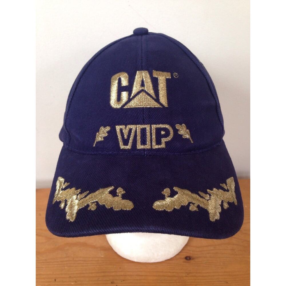 CAT Catapiller VIP Gold Embroidered Navy Blue USA Made Baseball Hat Cap One Size